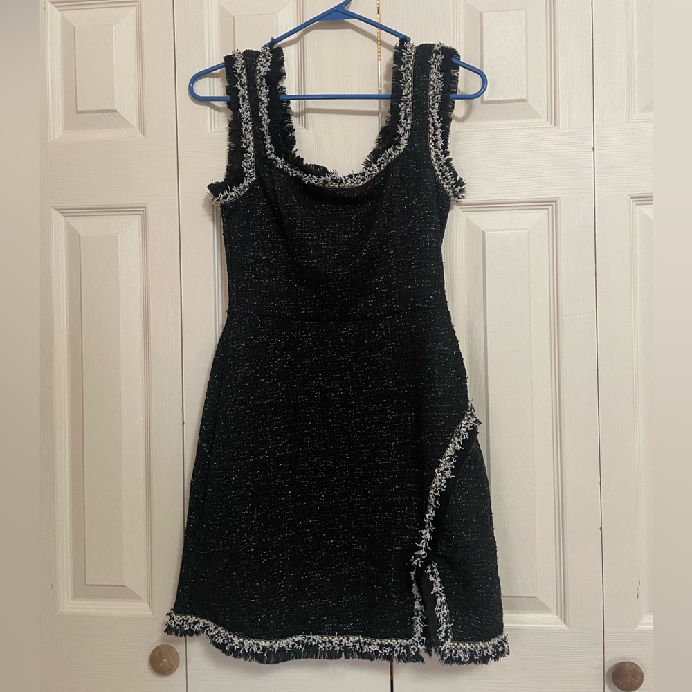 Francesca's Black Tweed Mini Dress with Fringe